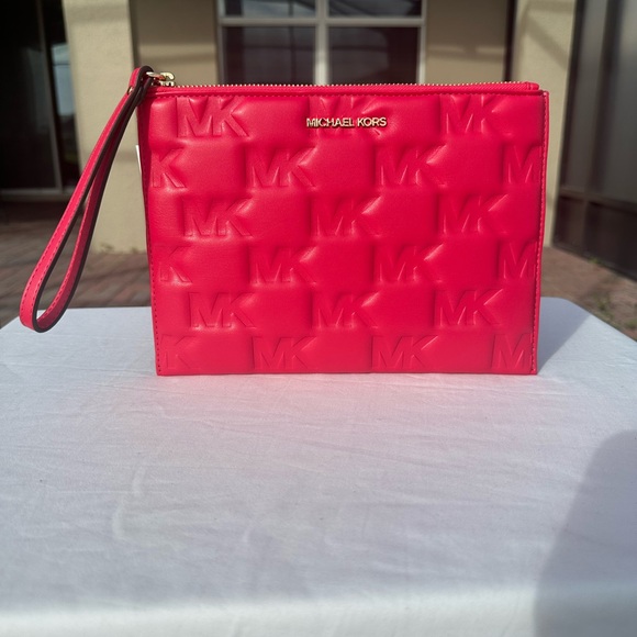 MICHAEL Michael Kors Handbags - MICHAEL Michael Kors XL Zip Clutch Wristlet Deep Pink NWT